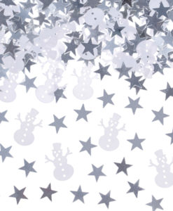 Tafel confetti zilveren sterren met sneeuwpop