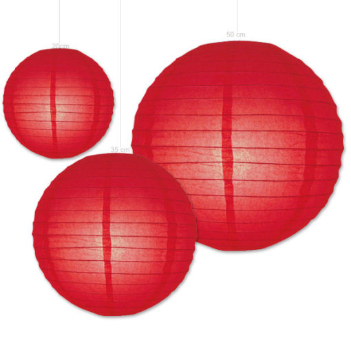 lampionnen van papier in de kleur rood verkrijgbaar in 20,35 en 50cm