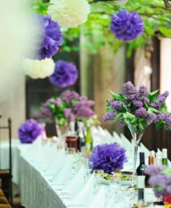 mooie pompons in de kleur wit en paars